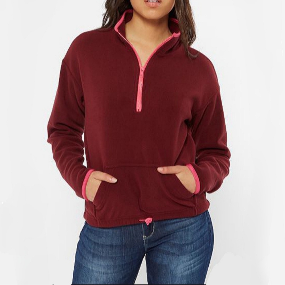 3/$20 Athletic Polar Fleece Pullover Womens Size Small Quarter Zip Burgundy